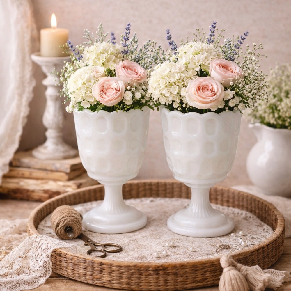 E.O.Brody Co. USA Milk Glass Thumb‎ Print Vase Planter Bowl